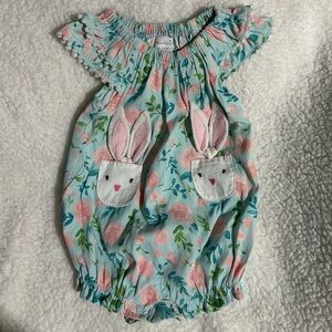 Mud Pie Bunny Pocket Romper - Blue and Pink